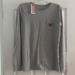 Vineyard Vines Gray Long Sleeve Tee with Red Logo